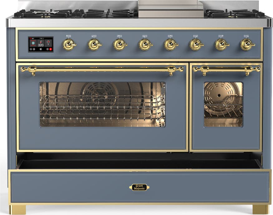 Ilve UM48FNR3BGGLP Blue Grey With Brass Trim, Liquid Propane