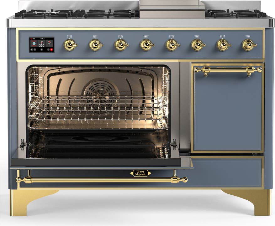 Ilve UM48FQNR3BGGLP Blue Grey With Brass Trim, Liquid Propane