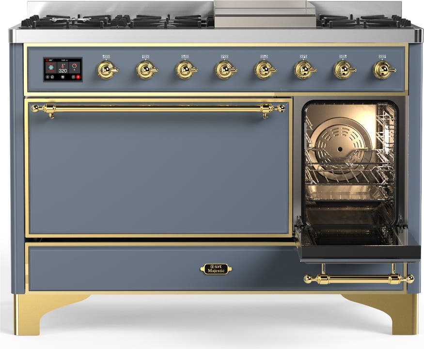 Ilve UM48FQNR3BGGLP Blue Grey With Brass Trim, Liquid Propane