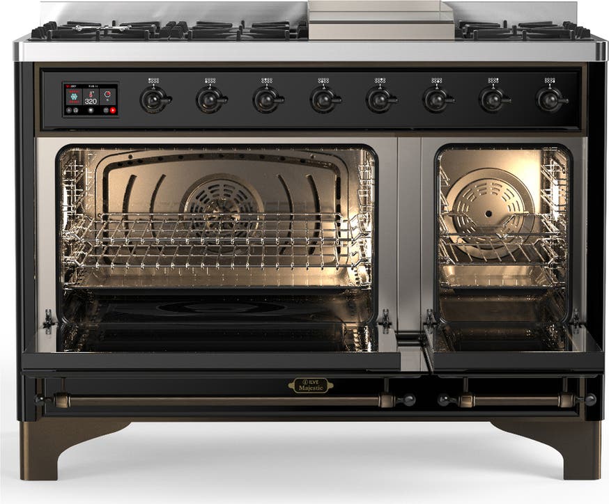 Ilve UM48FQNR3BKBLP Glossy Black With Burnished Trim, Liquid Propane
