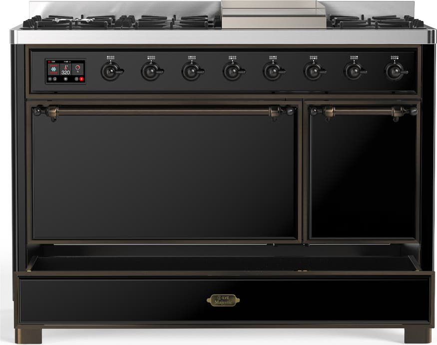 Ilve UM48FQNR3BKBLP Glossy Black With Burnished Trim, Liquid Propane