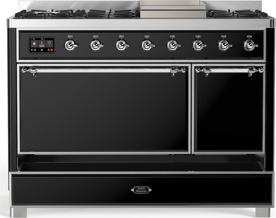 Ilve UM48FQNR3BKCLP Glossy Black With Chrome Trim, Liquid Propane