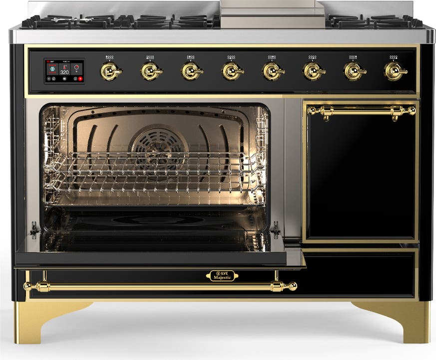 Ilve UM48FQNR3BKG Glossy Black With Brass Trim, Natural Gas