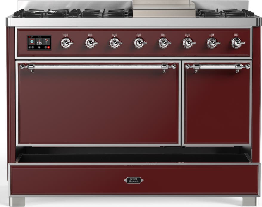 Ilve UM48FQNR3BUCLP Burgundy With Chrome Trim, Liquid Propane