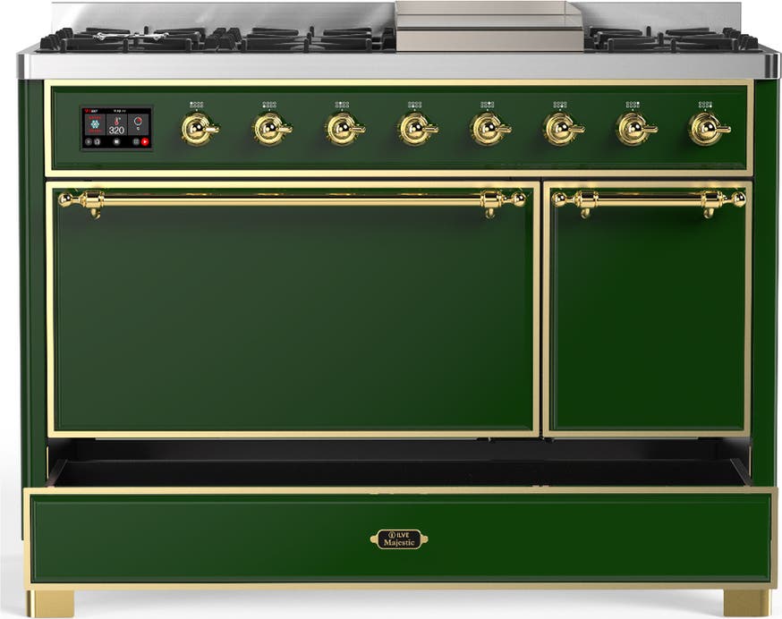 Ilve UM48FQNR3EGGLP Emerald Green With Brass Trim, Liquid Propane