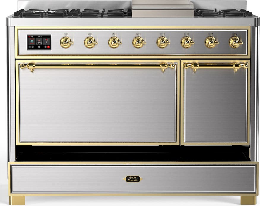 Ilve UM48FQNR3SSGLP Stainless Steel With Brass Trim, Liquid Propane