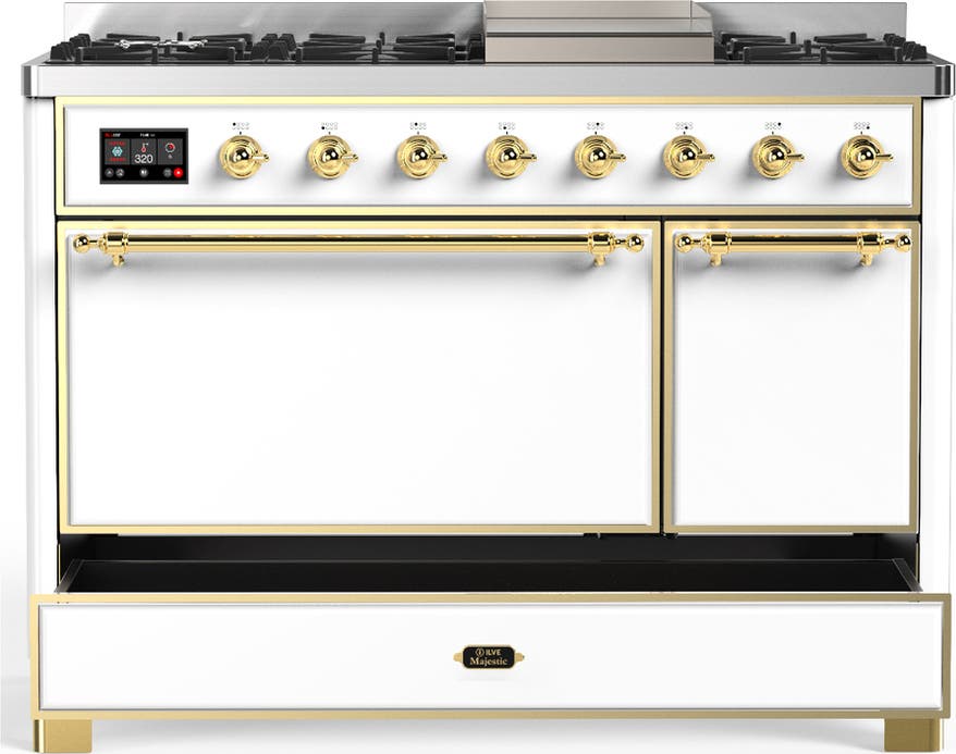Ilve UM48FQNR3WHGLP White With Brass Trim, Liquid Propane
