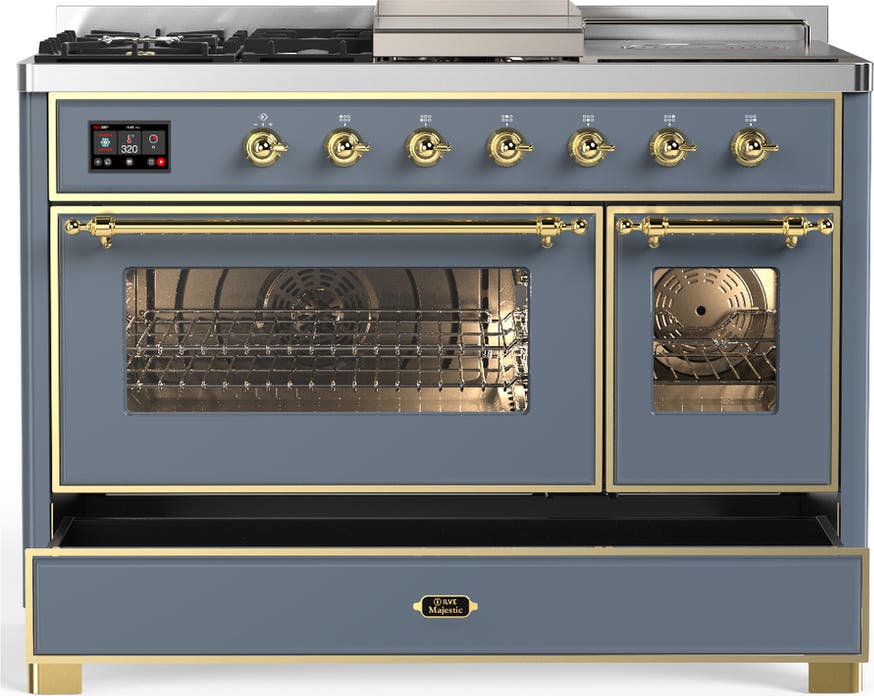 Ilve UM48FSNR3BGGLP Blue Grey With Brass Trim, Liquid Propane