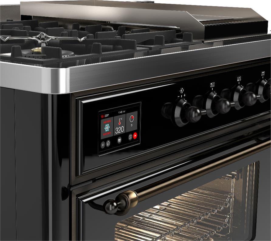 Ilve UM48FSNR3BKBLP Glossy Black With Burnished Trim, Liquid Propane