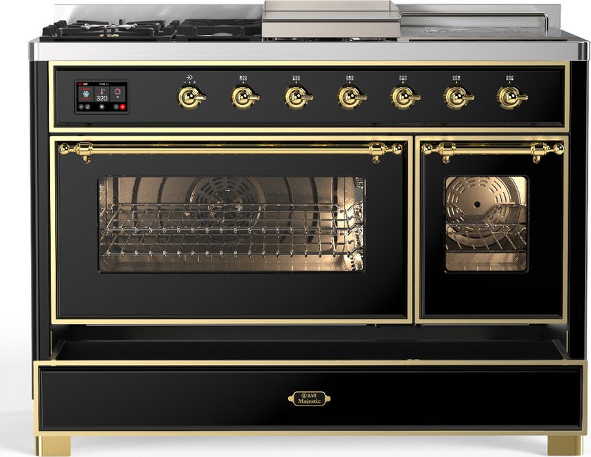 Ilve UM48FSNR3BKG Glossy Black With Brass Trim, Natural Gas