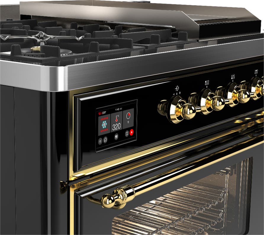 Ilve UM48FSNR3BKGLP Glossy Black With Brass Trim, Liquid Propane