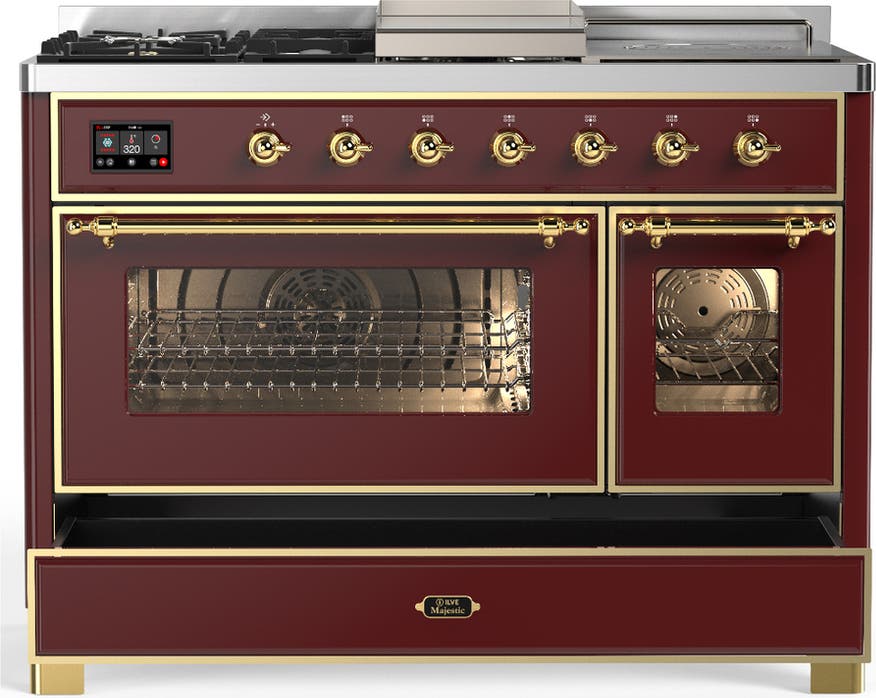 Ilve UM48FSNR3BUG Burgundy With Brass Trim, Natural Gas