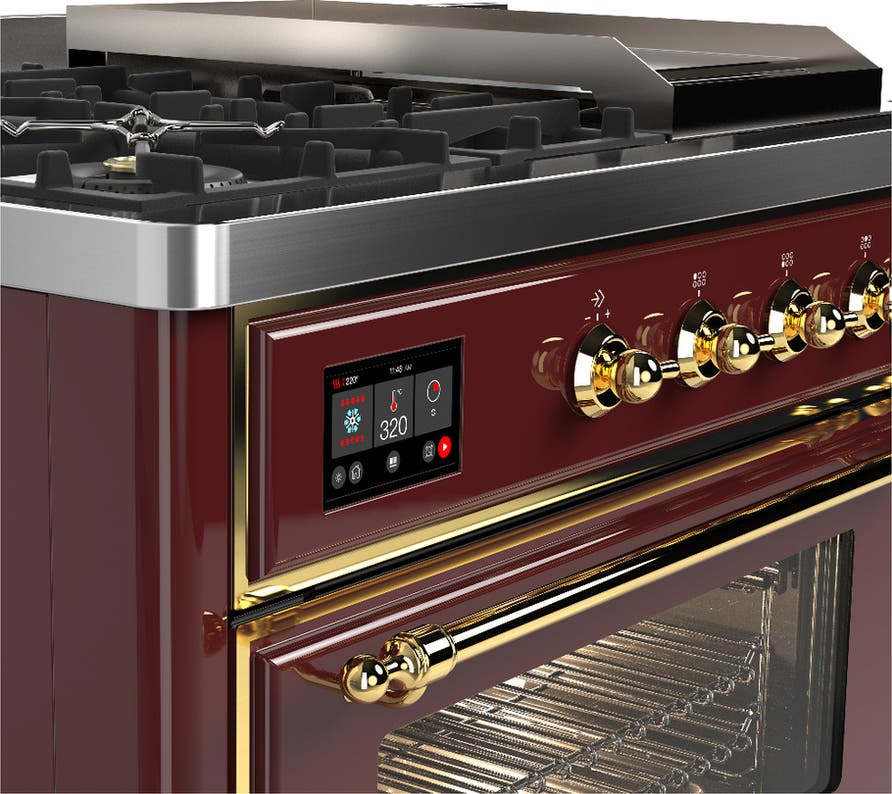 Ilve UM48FSNR3BUG Burgundy With Brass Trim, Natural Gas