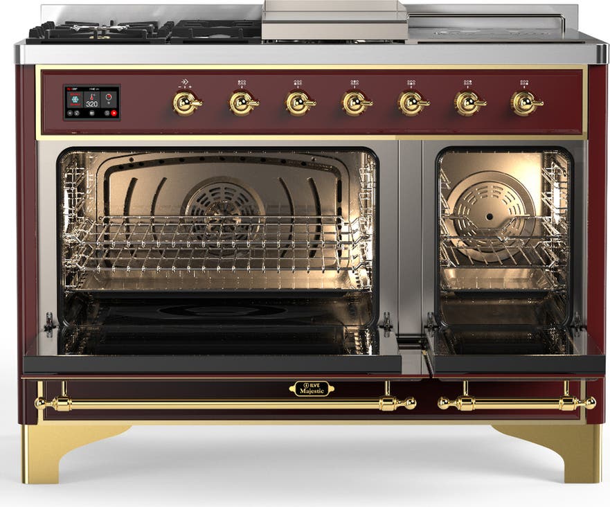 Ilve UM48FSNR3BUGLP Burgundy With Brass Trim, Liquid Propane