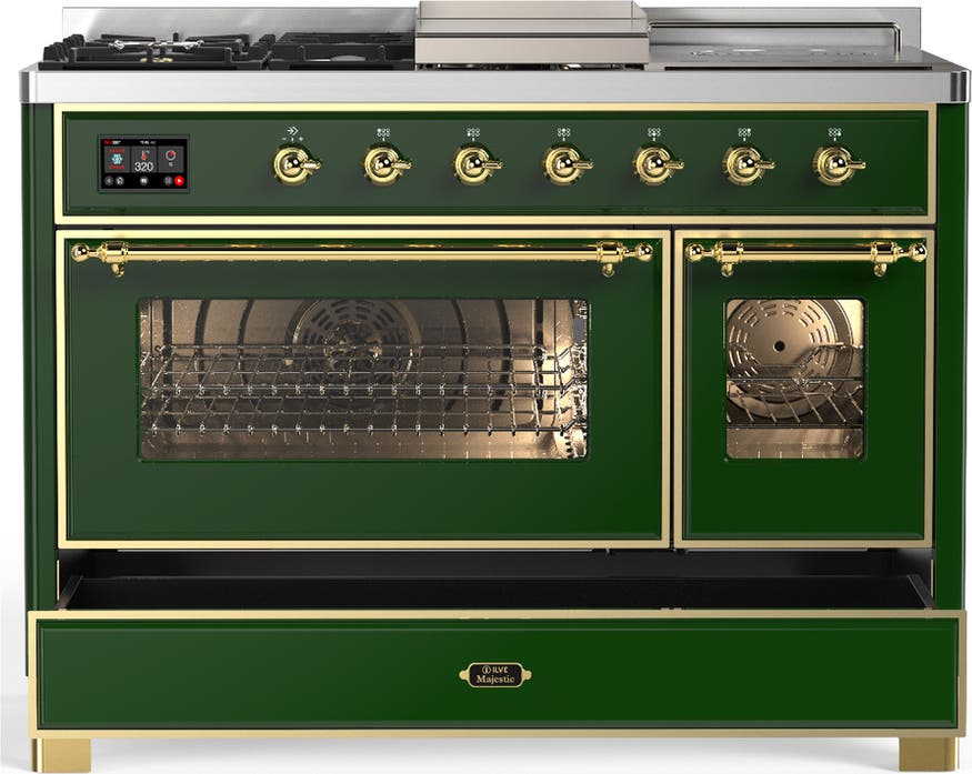 Ilve UM48FSNR3EGGLP Emerald Green With Brass Trim, Liquid Propane