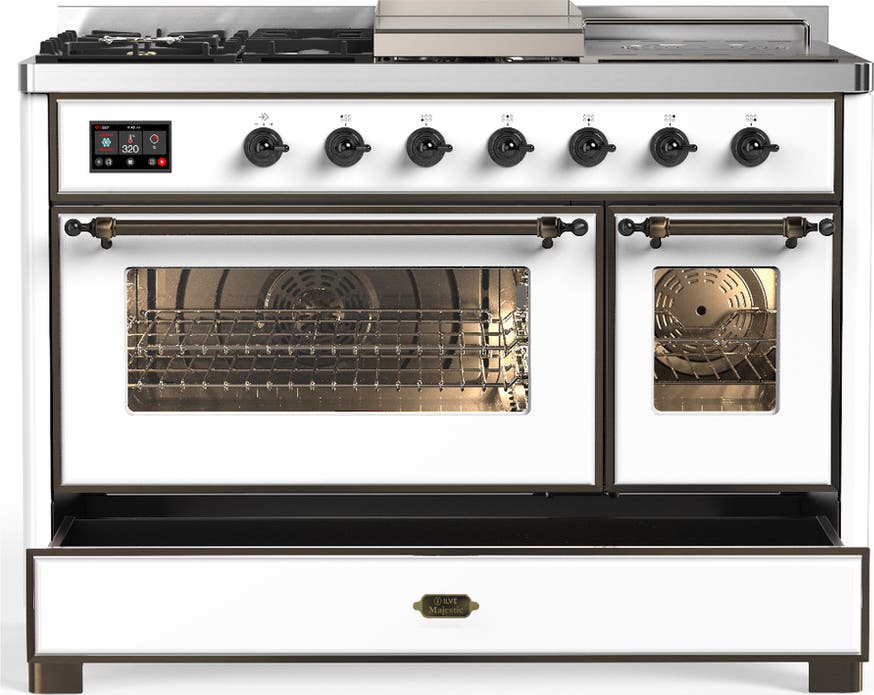 Ilve UM48FSNR3WHBLP White With Burnished Trim, Liquid Propane