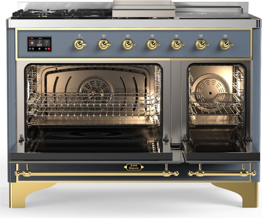Ilve UM48FSQNR3BGGLP Blue Grey With Brass Trim, Liquid Propane