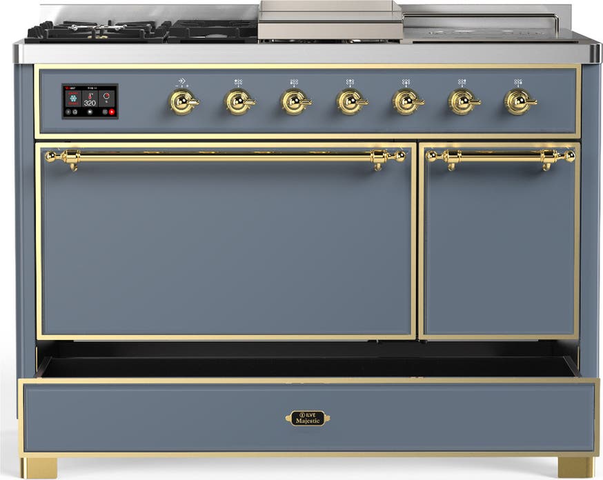 Ilve UM48FSQNR3BGGLP Blue Grey With Brass Trim, Liquid Propane