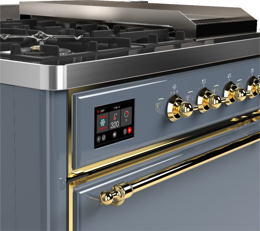 Ilve UM48FSQNR3BGGLP Blue Grey With Brass Trim, Liquid Propane