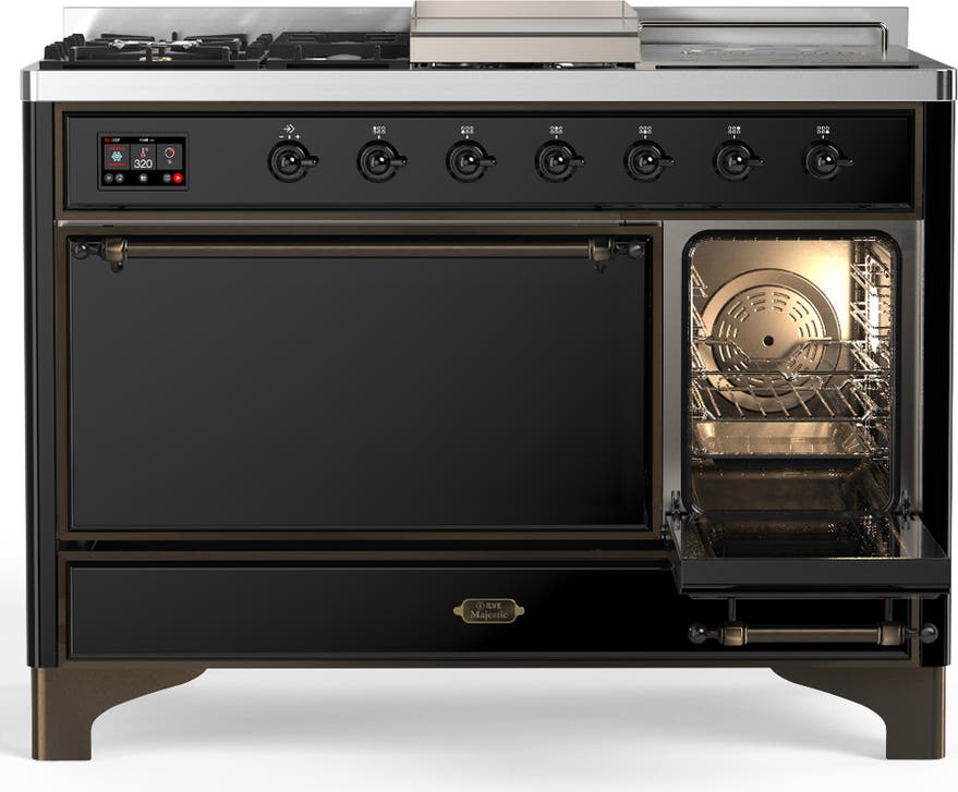 Ilve UM48FSQNR3BKB Glossy Black With Burnished Trim, Natural Gas