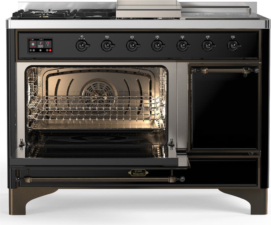 Ilve UM48FSQNR3BKBLP Glossy Black With Burnished Trim, Liquid Propane