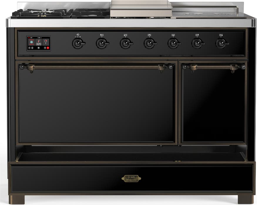 Ilve UM48FSQNR3BKBLP Glossy Black With Burnished Trim, Liquid Propane