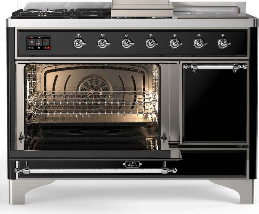 Ilve UM48FSQNR3BKC Glossy Black With Chrome Trim, Natural Gas