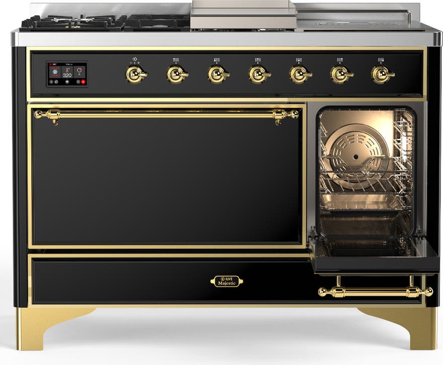 Ilve UM48FSQNR3BKGLP Glossy Black With Brass Trim, Liquid Propane