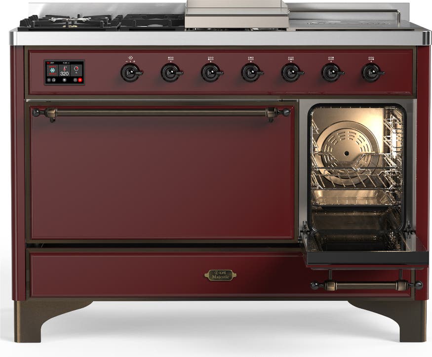 Ilve UM48FSQNR3BUB Burgundy With Burnished Trim, Natural Gas