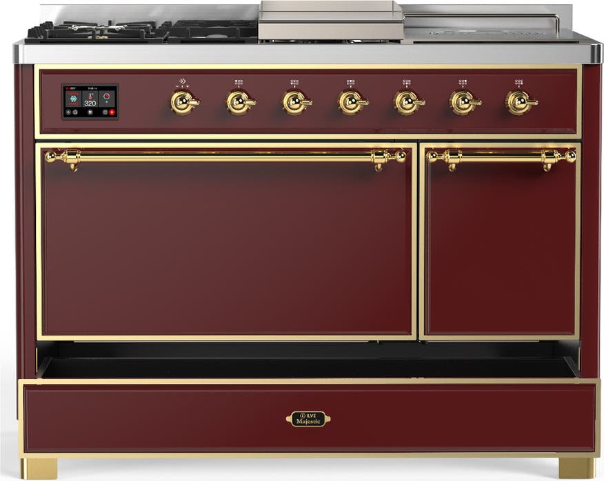 Ilve UM48FSQNR3BUGLP Burgundy With Brass Trim, Liquid Propane