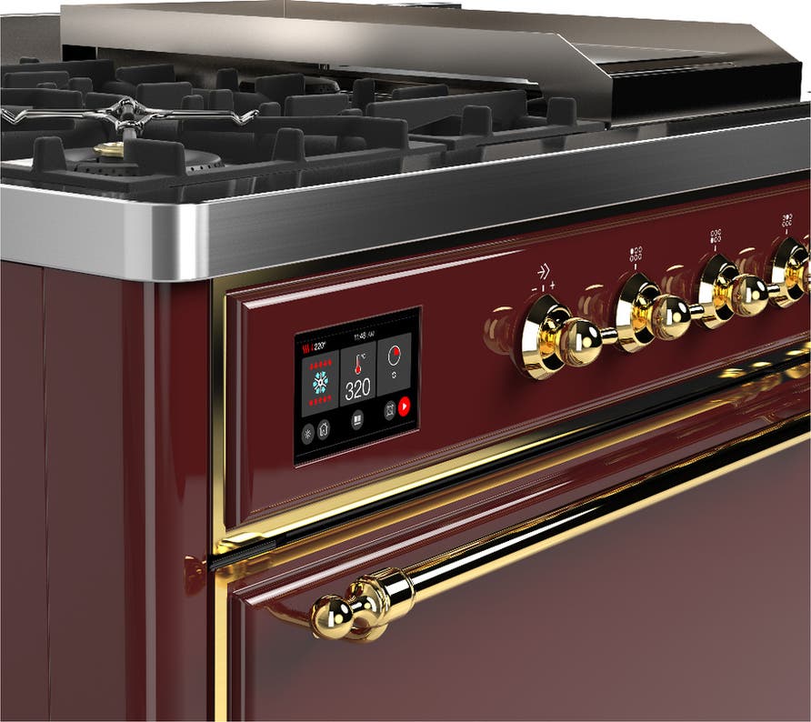 Ilve UM48FSQNR3BUGLP Burgundy With Brass Trim, Liquid Propane