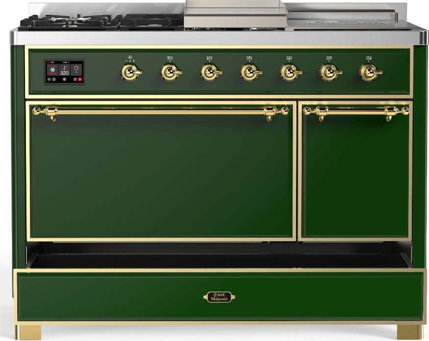 Ilve UM48FSQNR3EGGLP Emerald Green With Brass Trim, Liquid Propane
