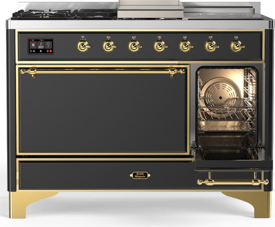 Ilve UM48FSQNR3MGGLP Matte Graphite With Brass Trim, Liquid Propane