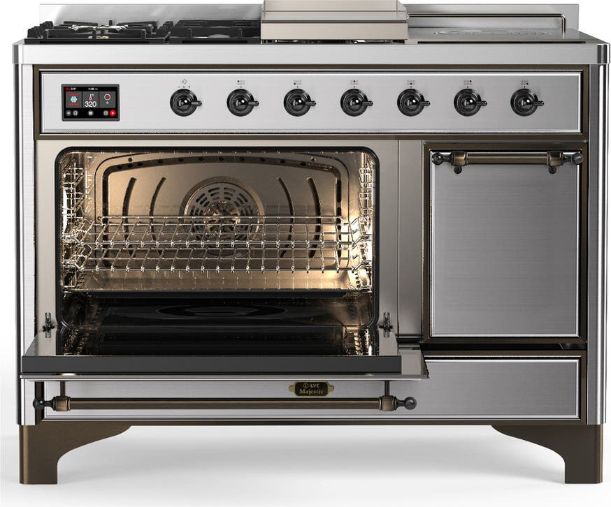 Ilve UM48FSQNR3SSB Stainless Steel With Burnished Trim, Natural Gas