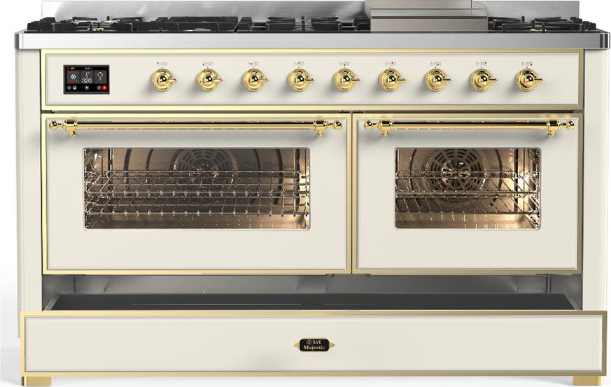 Ilve UM60FNR3AWG Antique White With Brass Trim, Natural Gas
