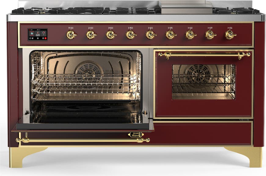 Ilve UM60FNR3BUGLP Burgundy With Brass Trim, Liquid Propane
