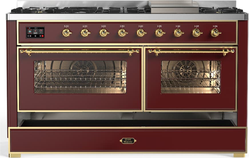 Ilve UM60FNR3BUGLP Burgundy With Brass Trim, Liquid Propane