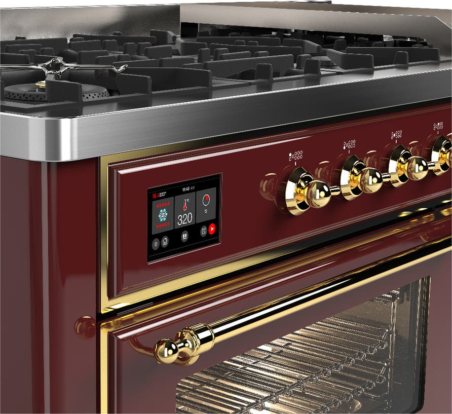 Ilve UM60FNR3BUGLP Burgundy With Brass Trim, Liquid Propane