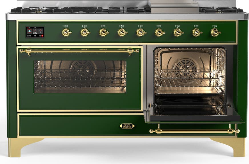 Ilve UM60FNR3EGGLP Emerald Green With Brass Trim, Liquid Propane