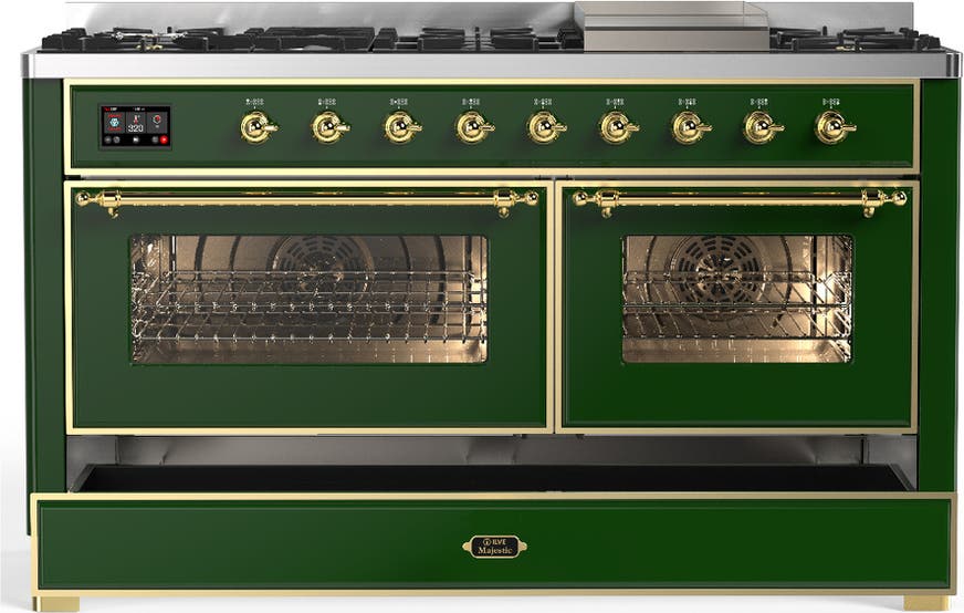 Ilve UM60FNR3EGGLP Emerald Green With Brass Trim, Liquid Propane