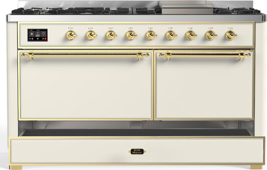 Ilve UM60FQNR3AWGLP Antique White With Brass Trim, Liquid Propane