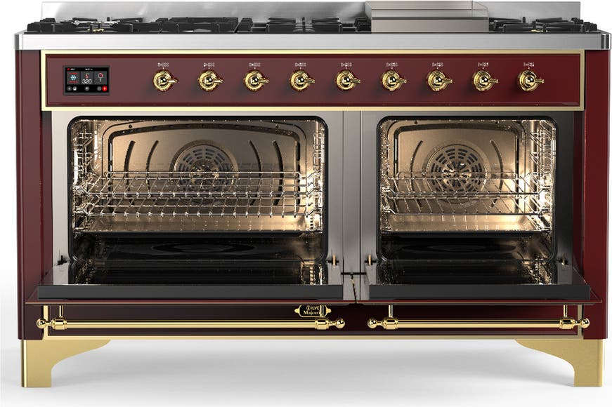 Ilve UM60FQNR3BUGLP Burgundy With Brass Trim, Liquid Propane
