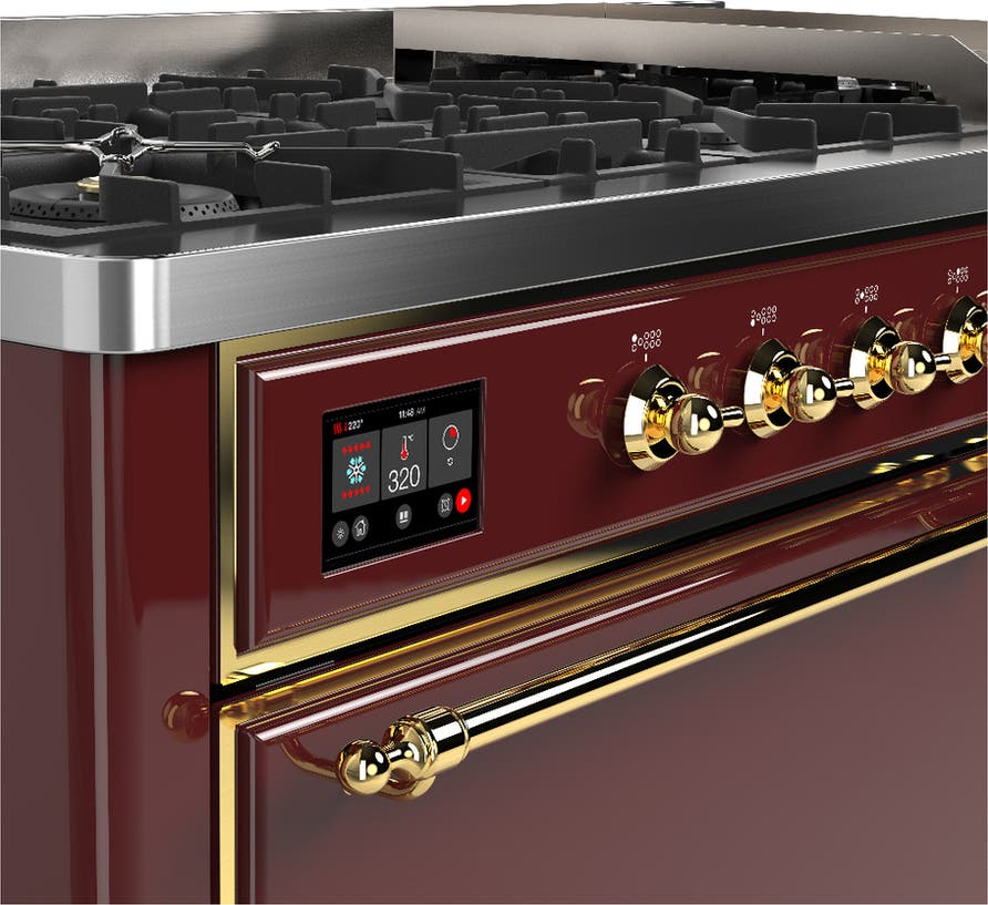 Ilve UM60FQNR3BUGLP Burgundy With Brass Trim, Liquid Propane