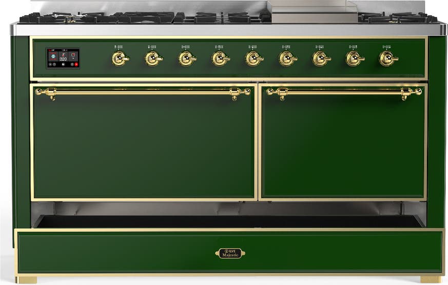 Ilve UM60FQNR3EGGLP Emerald Green With Brass Trim, Liquid Propane
