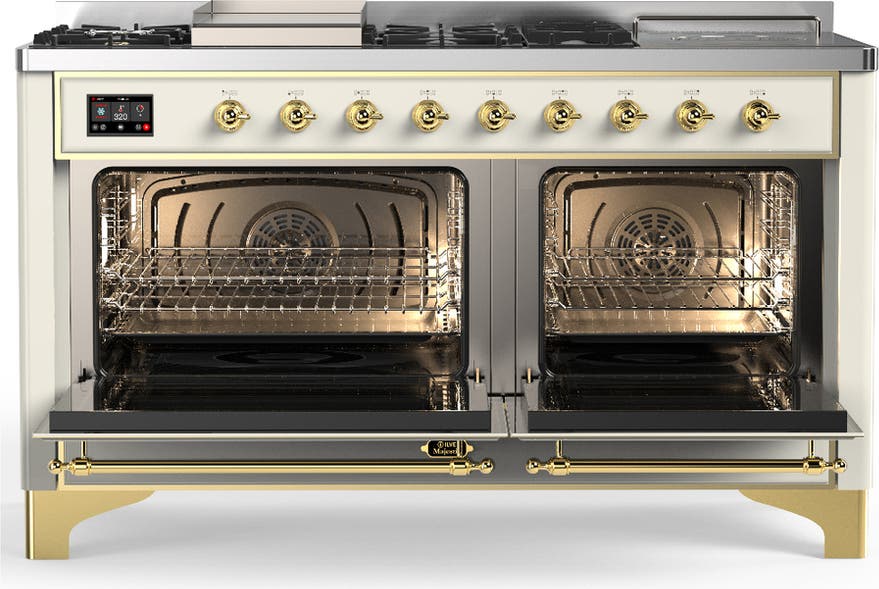 Ilve UM60FSQNR3AWGLP Antique White With Brass Trim, Liquid Propane