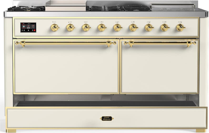 Ilve UM60FSQNR3AWGLP Antique White With Brass Trim, Liquid Propane