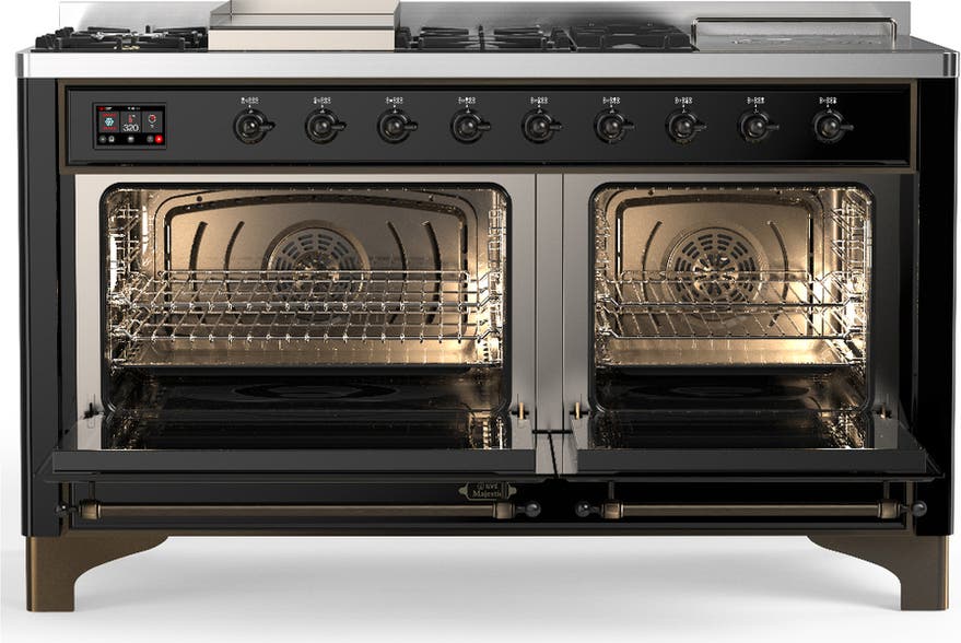 Ilve UM60FSQNR3BKBLP Glossy Black With Burnished Trim, Liquid Propane