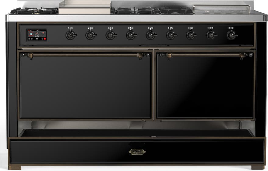 Ilve UM60FSQNR3BKBLP Glossy Black With Burnished Trim, Liquid Propane