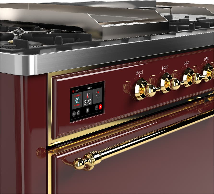 Ilve UM60FSQNR3BUGLP Burgundy With Brass Trim, Liquid Propane