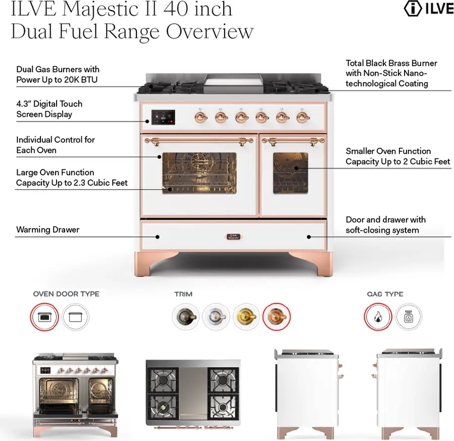 Ilve UMD10FDQNS3RACLP Ral Custom Color With Chrome Knobs, Liquid Propane